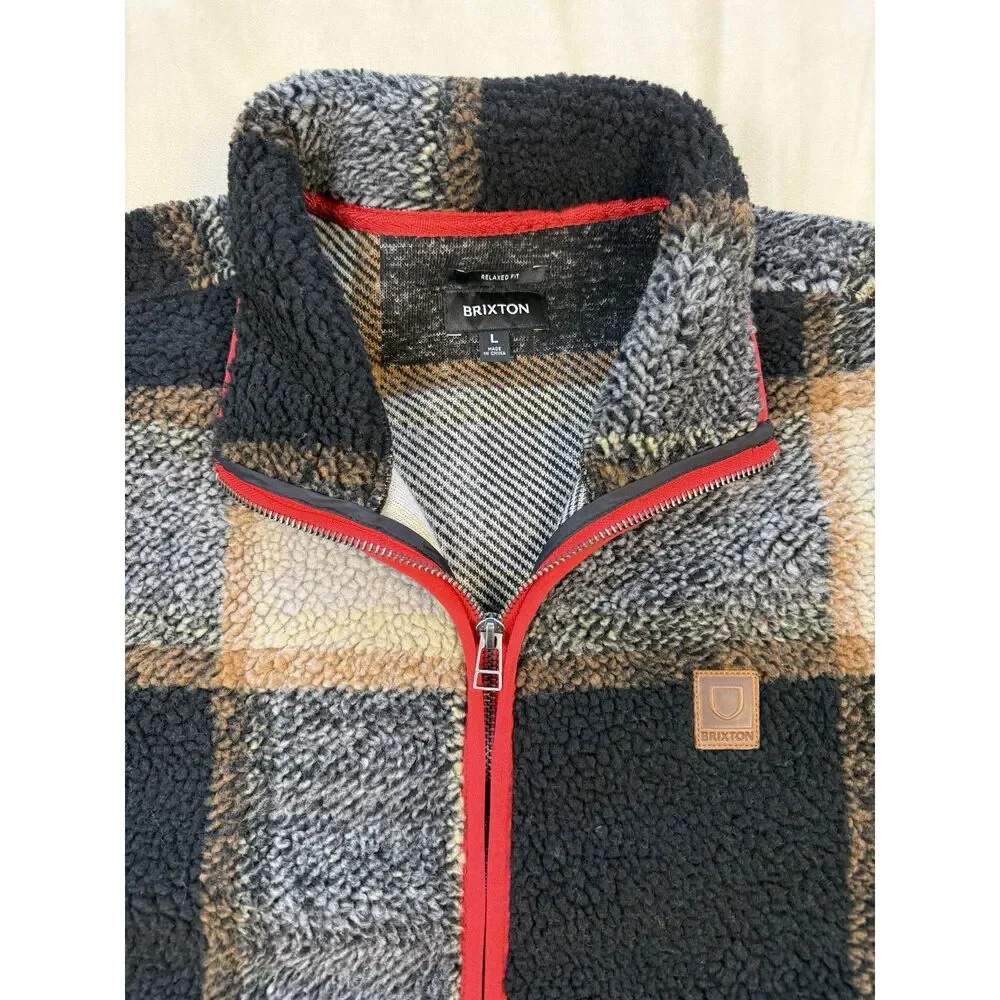 Brixton Buffalo Plaid Sherpa Fleece Jacket Men’s L Black Cream NWT